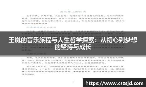 王岚的音乐旅程与人生哲学探索：从初心到梦想的坚持与成长